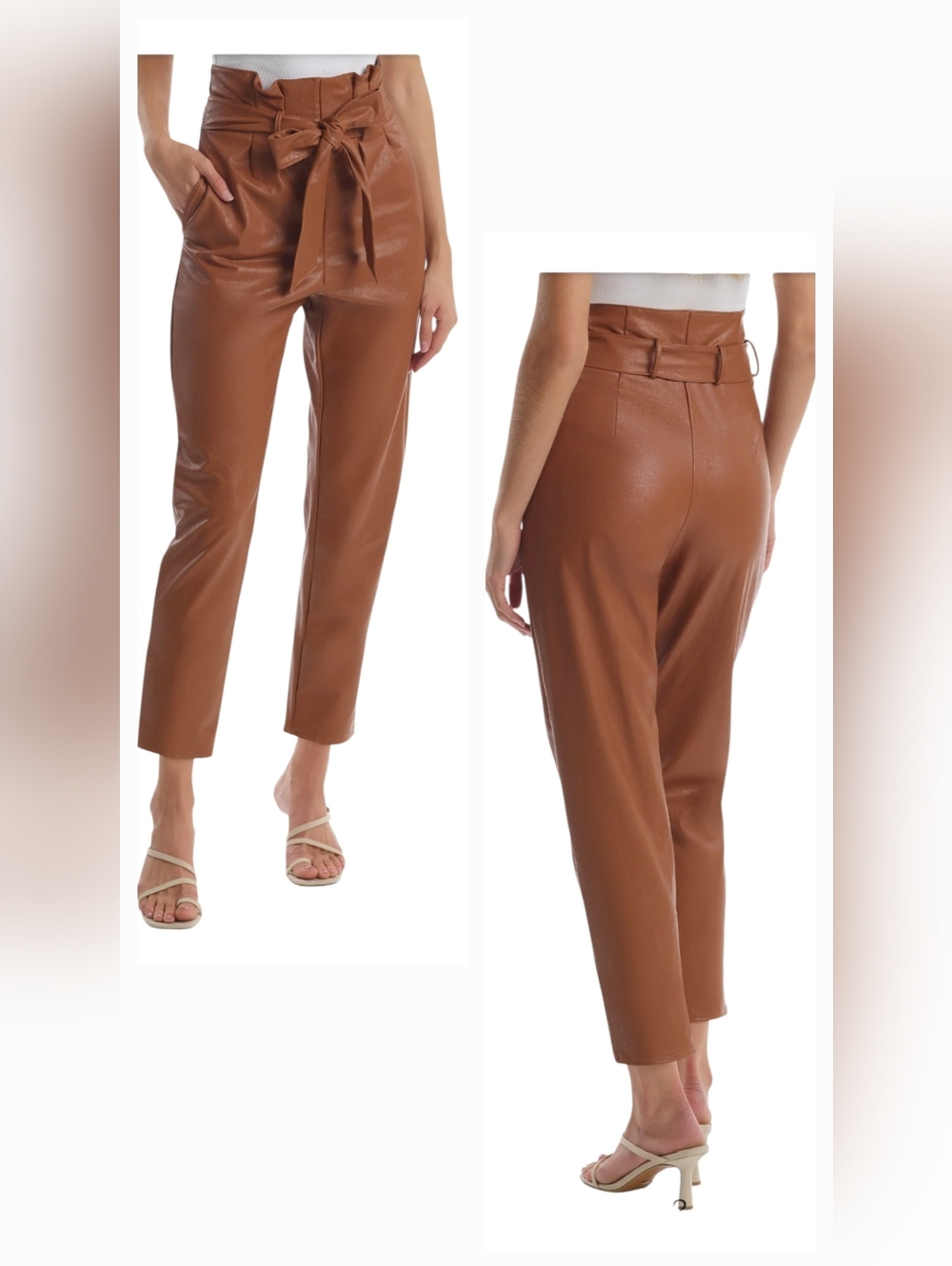 Commando Paperbag Waist Caramel Faux Leather Crop Pants Pull On SZ S